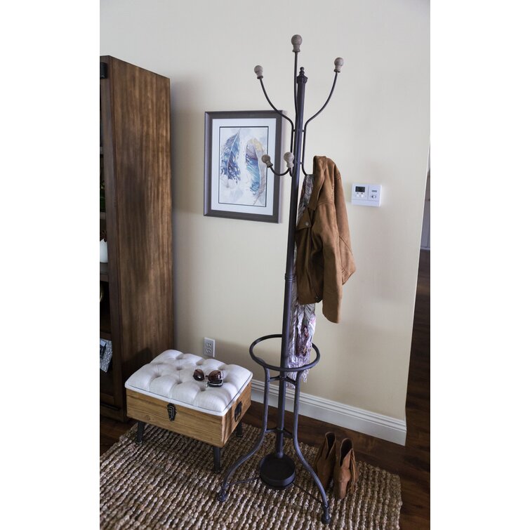 Metal and wood hot sale standing coat rack